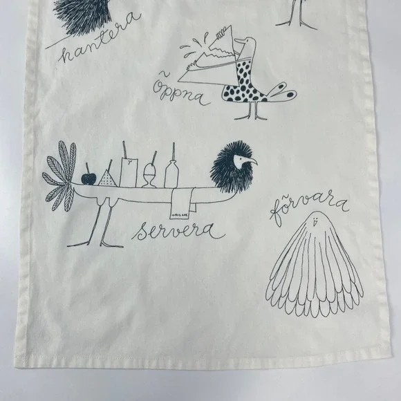 IKEA Tea Towel Quirky Illustration Bird Creatures Print White Black Oppna Stanga - Picture 3 of 12
